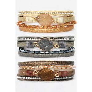 Women's Multi Strand Leather Bracelet with Magnetic Clasp